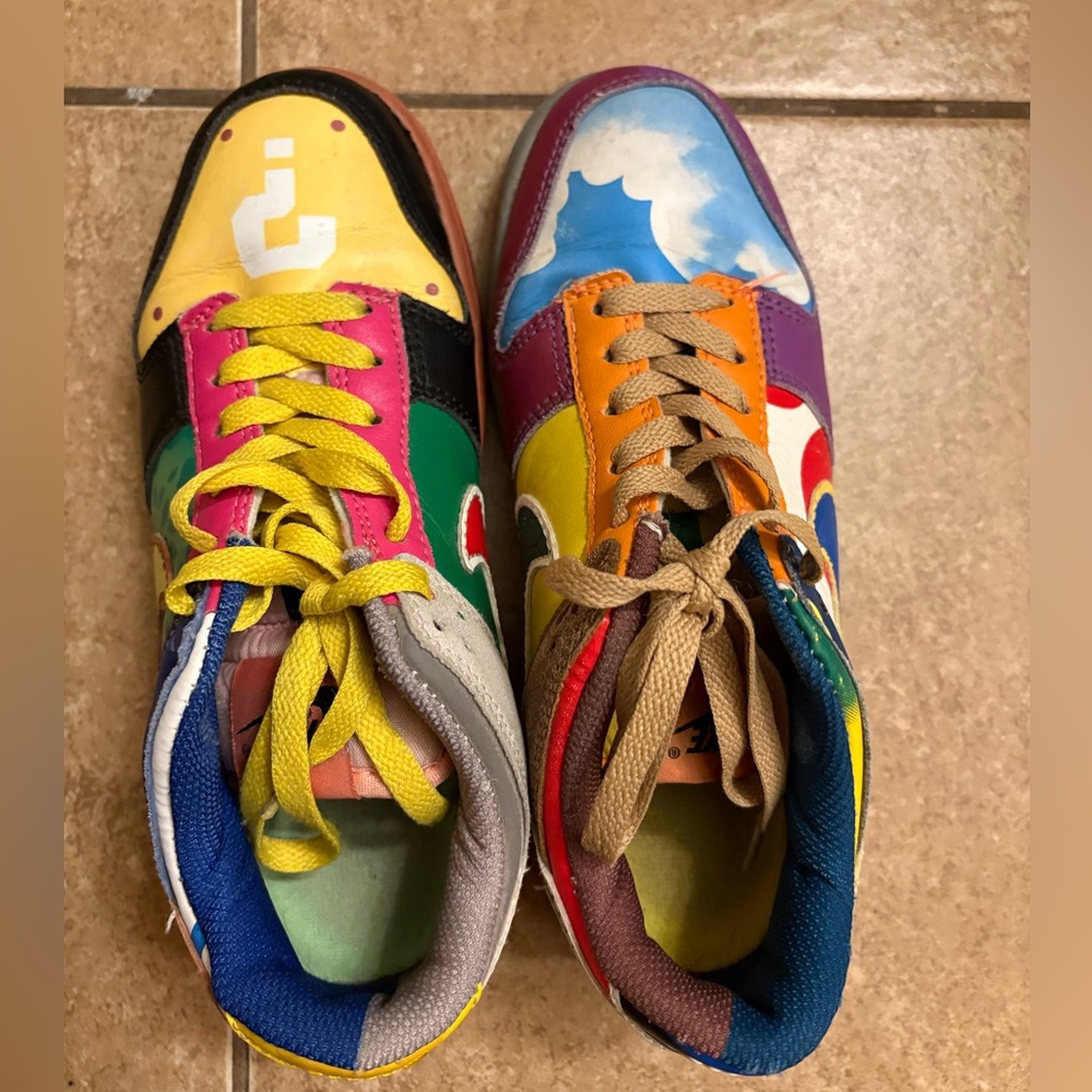 Super Mario Nike Tennis Shoes SB Dunk Low Custom Painted Youth Size 6.5